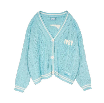 2023 Women's Knit Cardigan with Embroidery in Blue